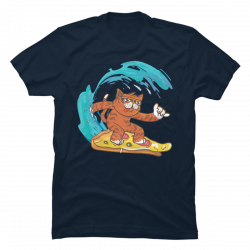 cat surfing on pizza shirt